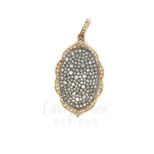 Two Tone Yellow Gold Pave Oval Pendant