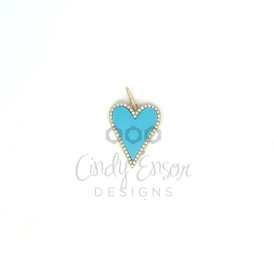 Turquoise Heart Pendant with Pave Border
