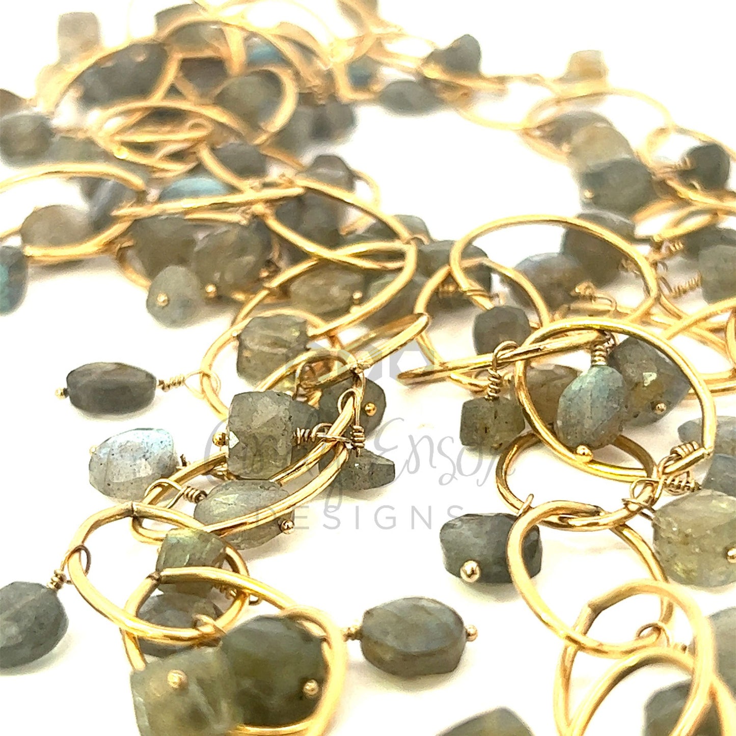 Long Yellow Gold Filled Necklace with Labradorite Accents