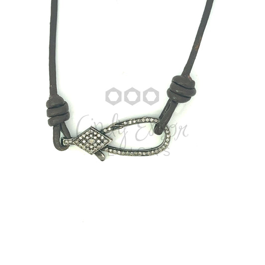 Leather Necklace with Elongated Pave Lobster