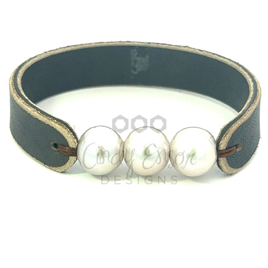 Leather and Triple Tahitian Pearl Bracelet