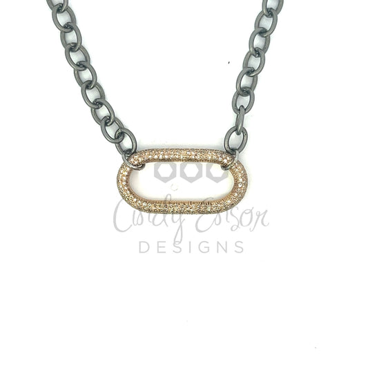 Short Sterling Necklace with Large Yellow Gold Pave Diamond Caribeener