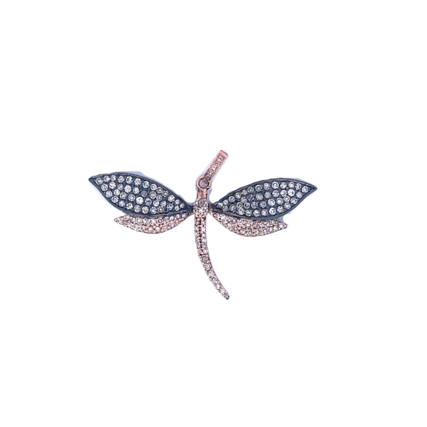 Mixed Metal Pave Diamond Dragonfly Pendant