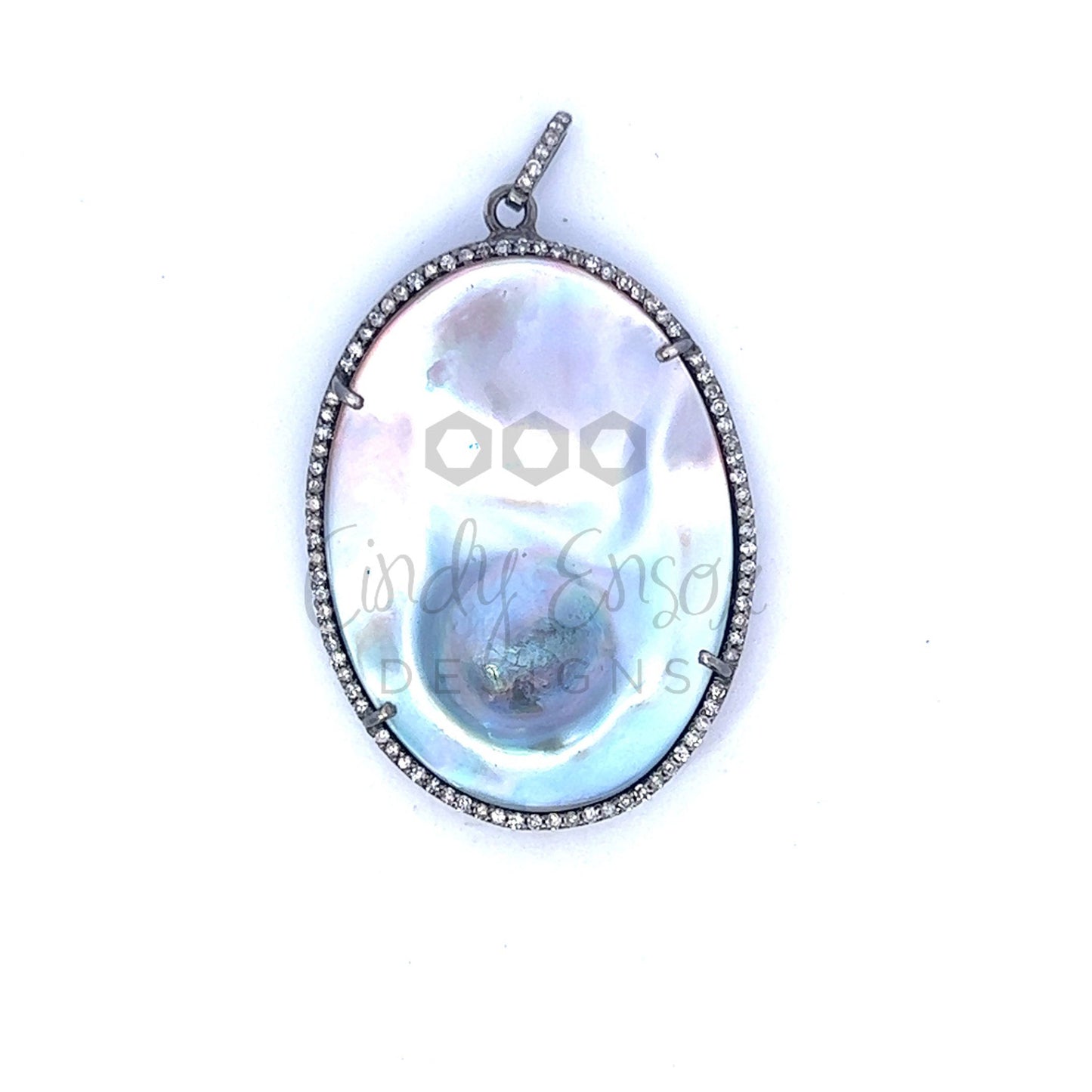 Mabe Pearl Pendant with Sterling Pave Diamond Border