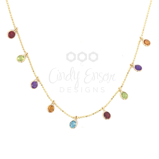 Multicolor Bezeled Gemstone Station Necklace