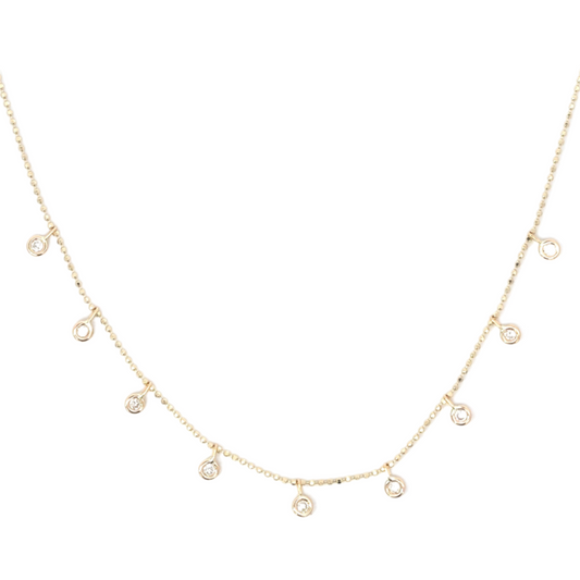 Bezeled Diamond Drop Station Necklace