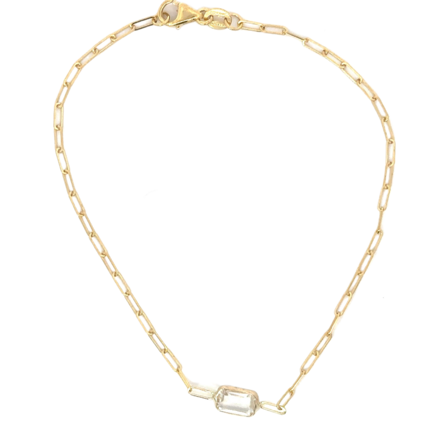 Yellow Gold Paper Clip Bracelet with Rectangle Gemstone