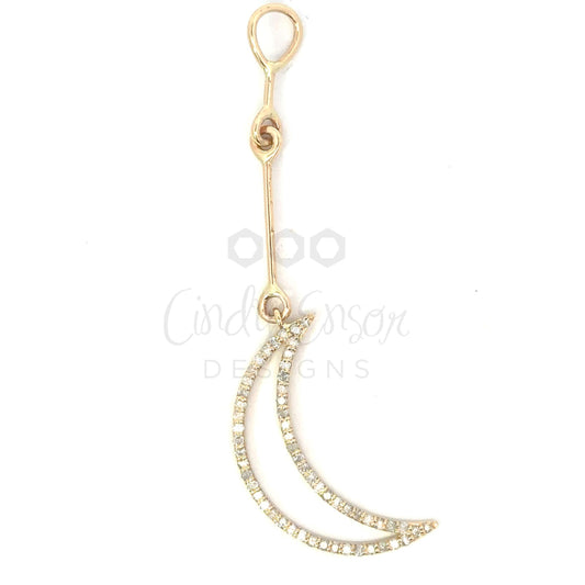 Yellow Gold Diamond Crescent Moon Pendant with Extender Link
