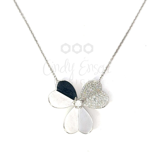 Three Leaf Clover Necklace with Pave Diamond Accents