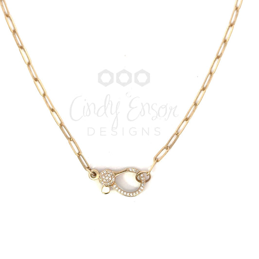 Paper Clip Necklace with Pave Diamond Lobster