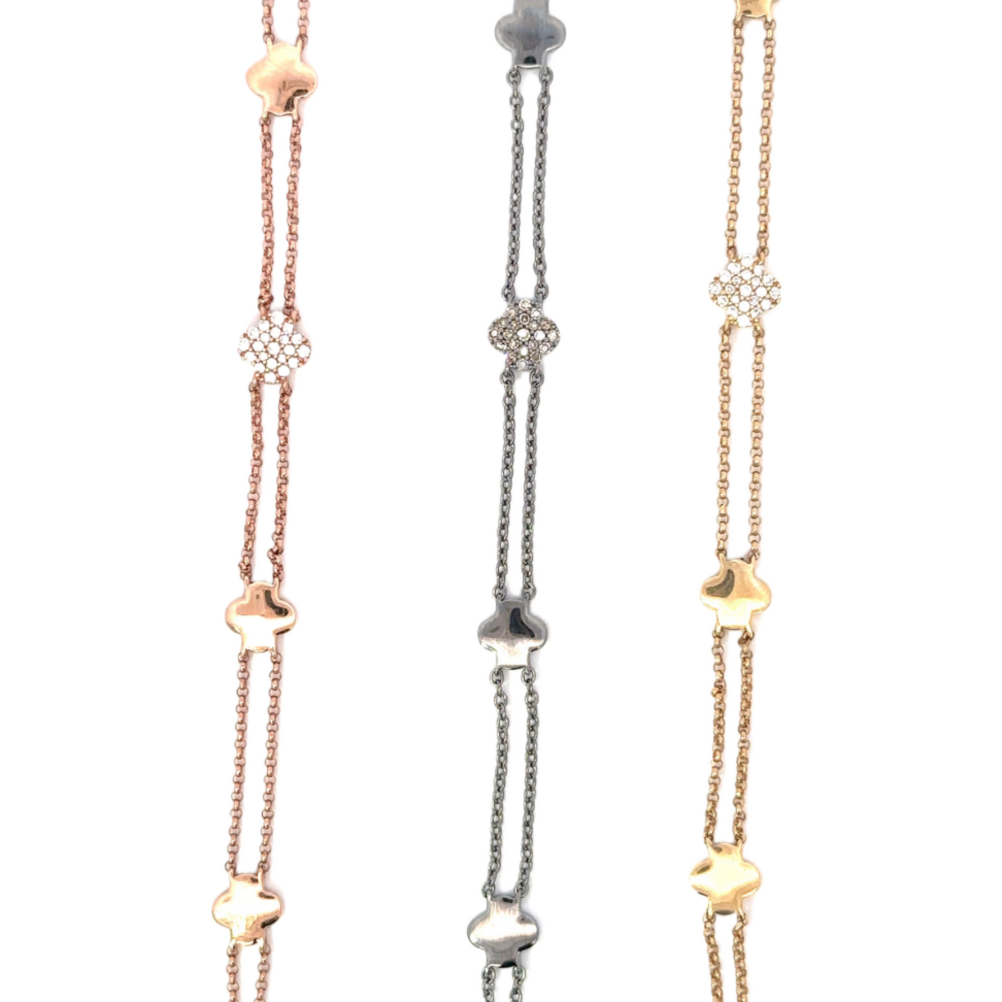 Double Chain Pave Clover Bracelet