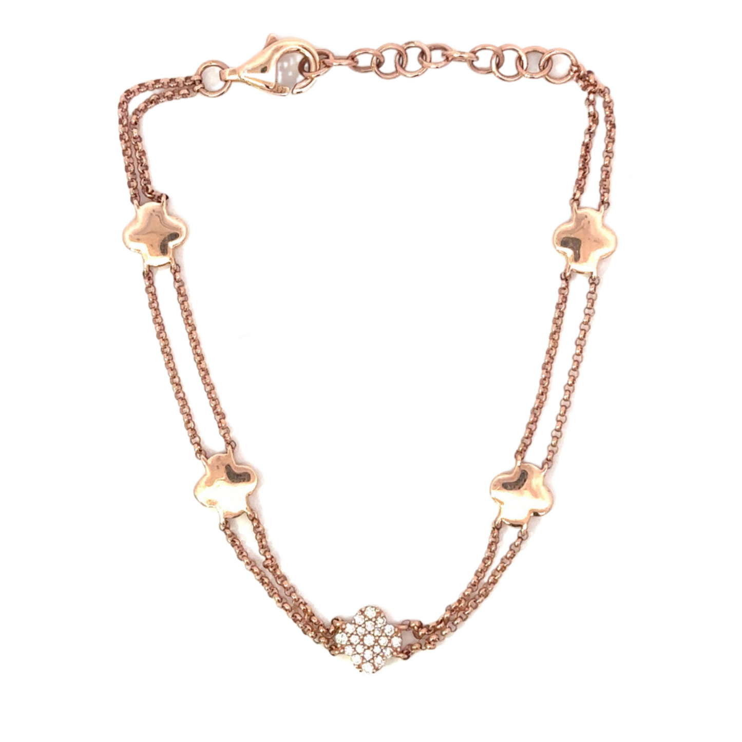 Double Chain Pave Clover Bracelet