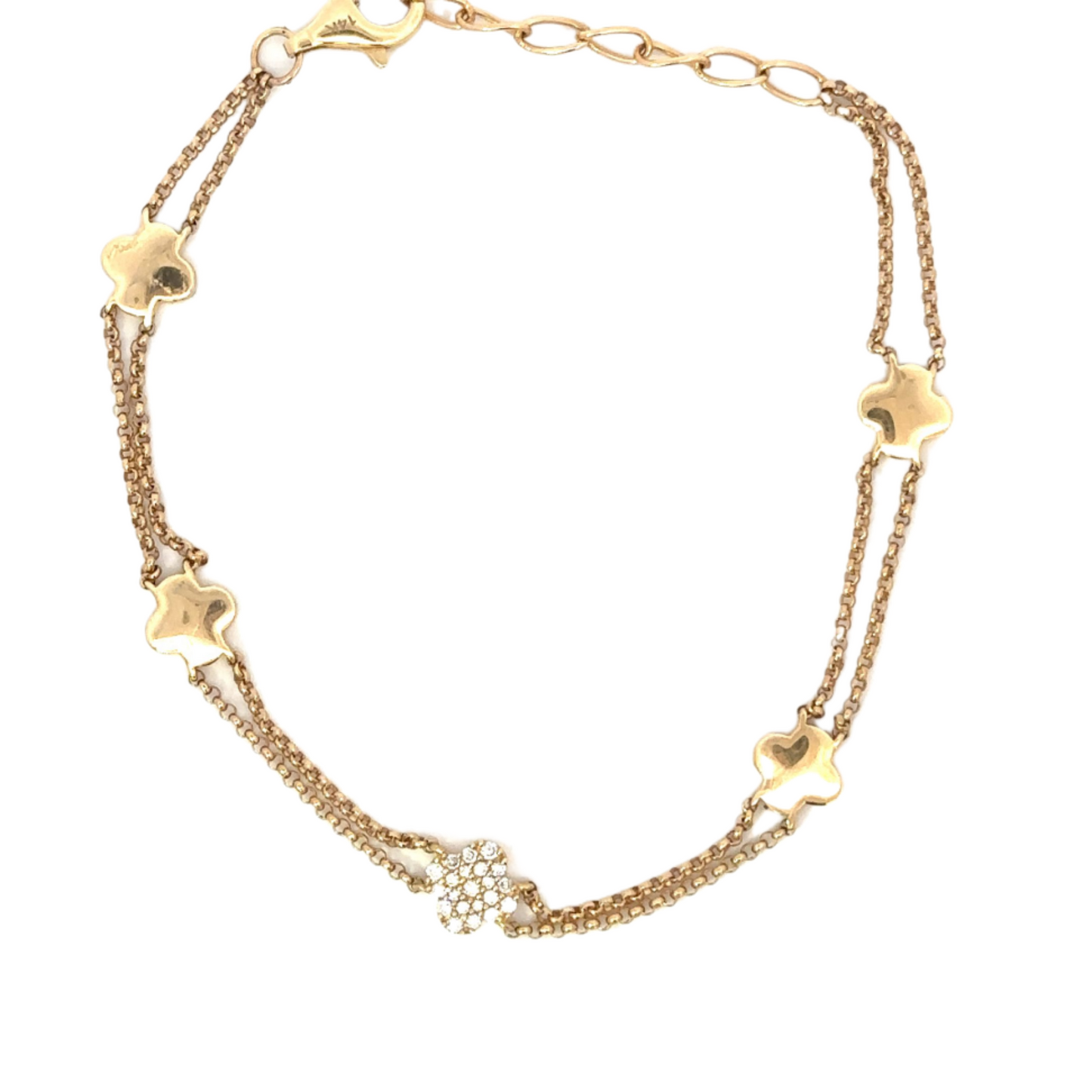 Double Chain Pave Clover Bracelet
