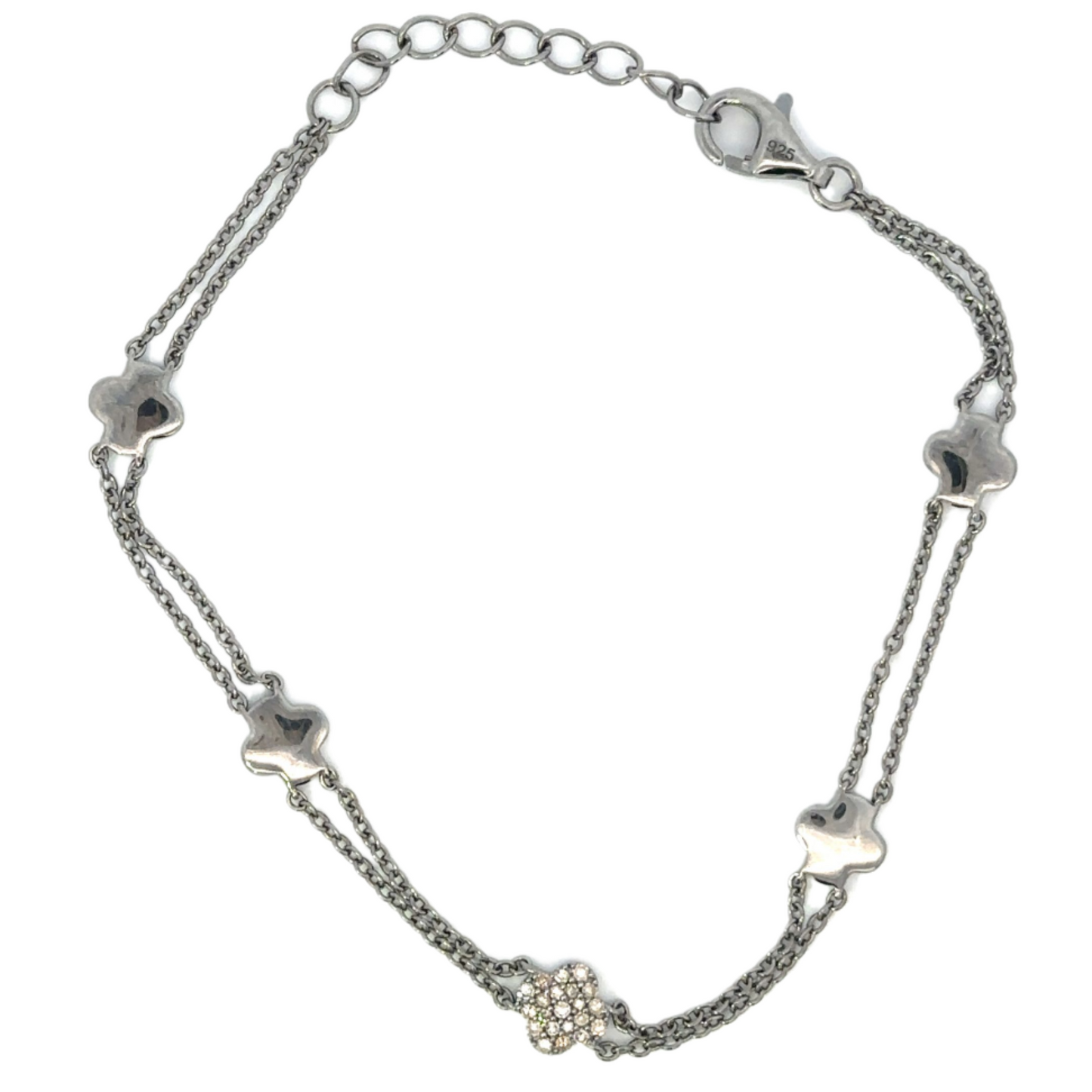 Double Chain Pave Clover Bracelet