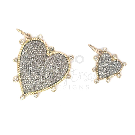 Mixed Metal Pave Diamond Heart Pendant with Bezeled Accents