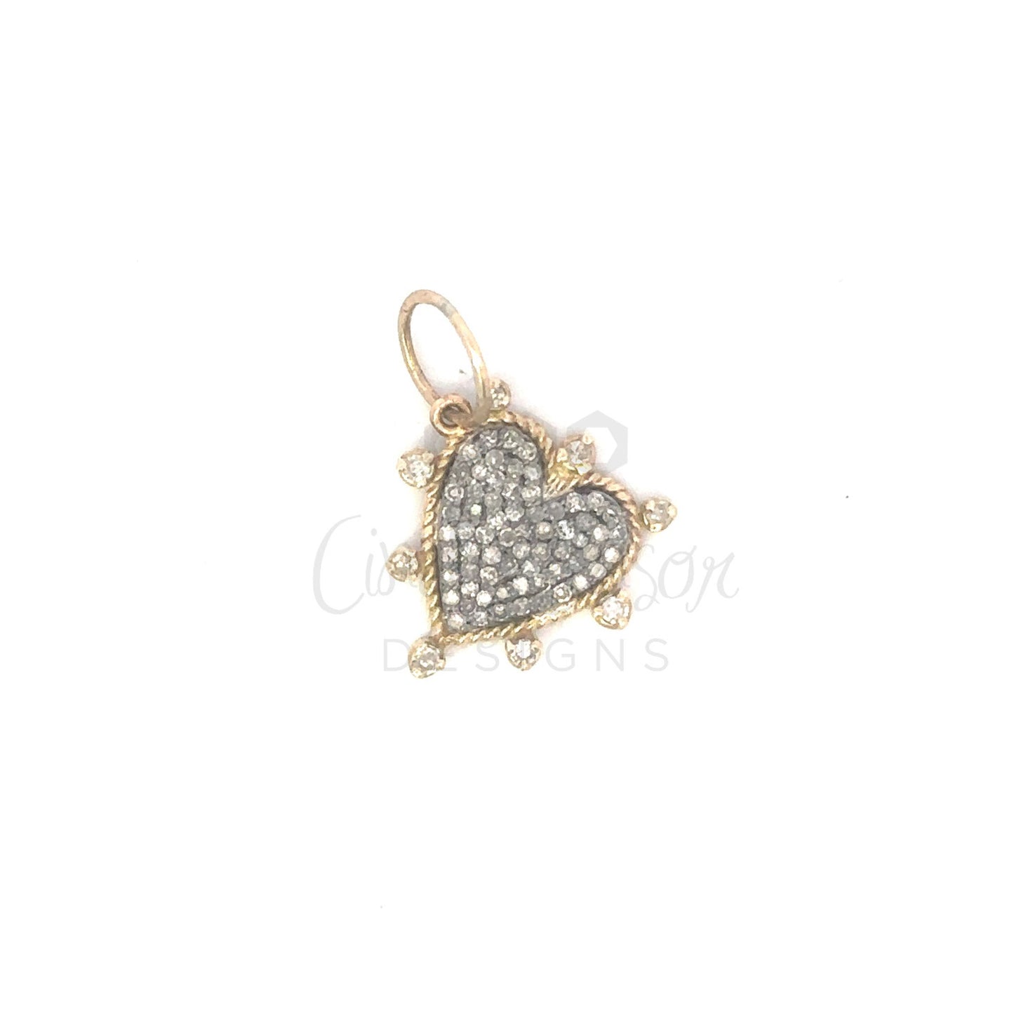 Mixed Metal Pave Diamond Heart Pendant with Bezeled Accents