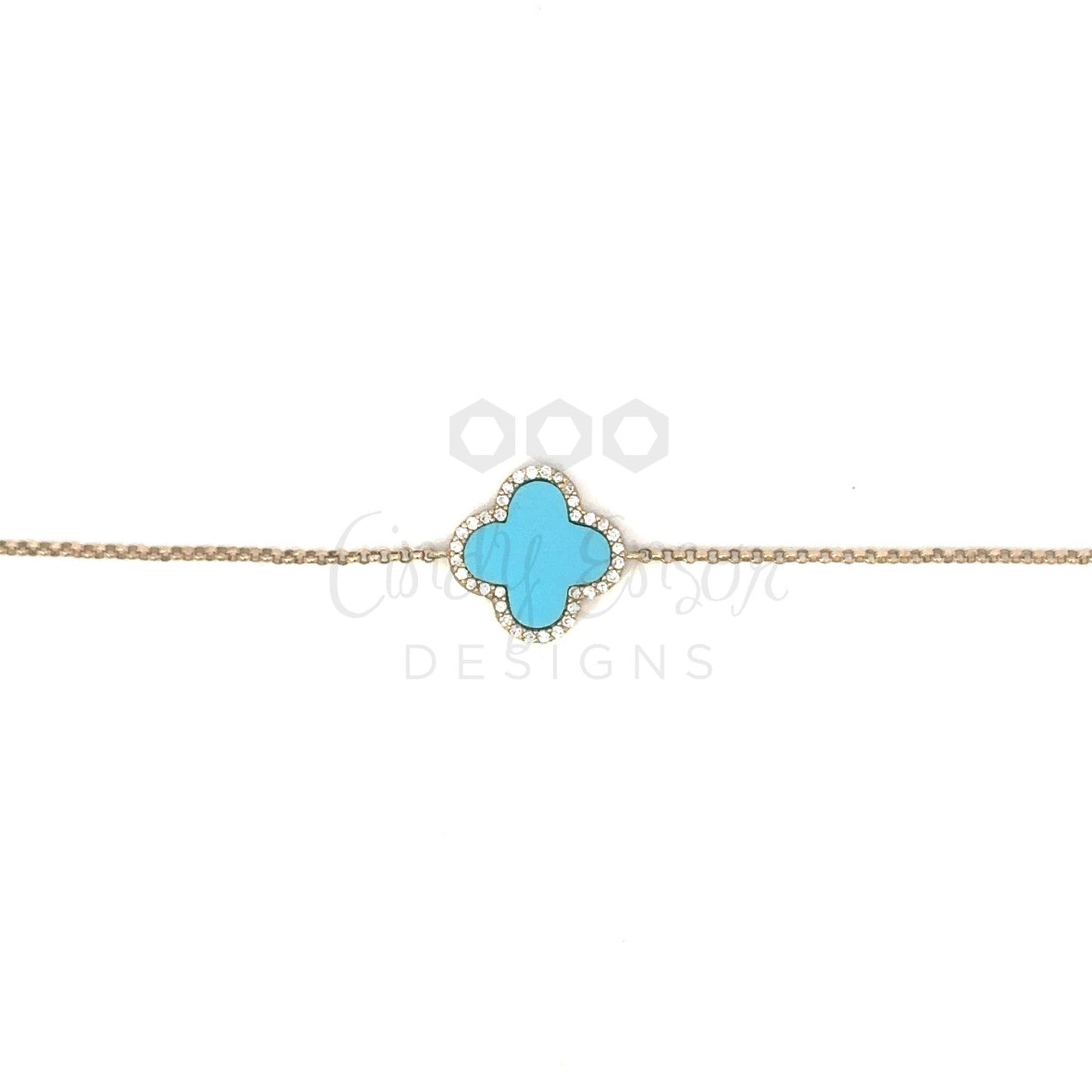 Single Clover Chain Bracelet with Pave Diamond Border