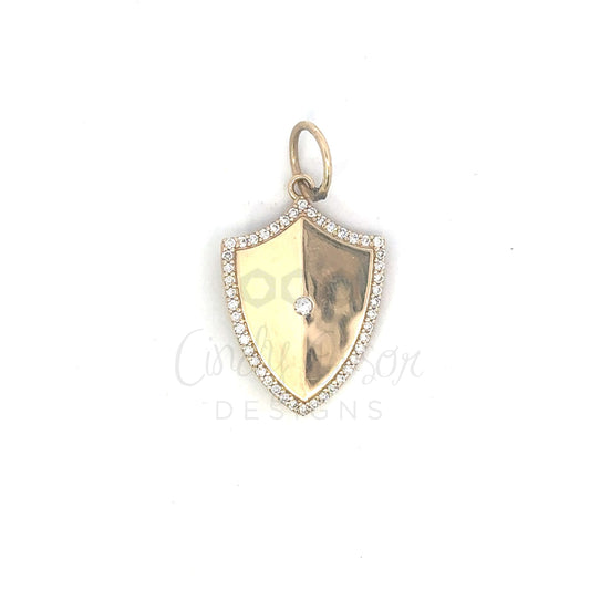 Bezeled Diamond Shield Pendant with Pave Border