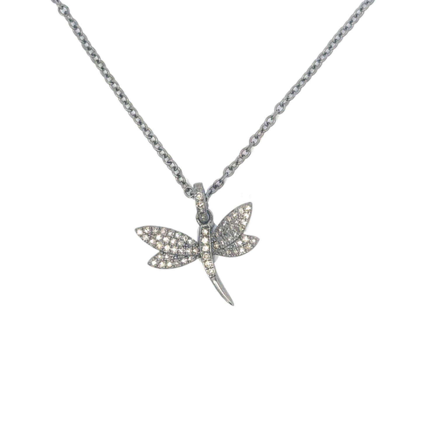 Pave Diamond Dragonfly Pendant on Chain Necklace