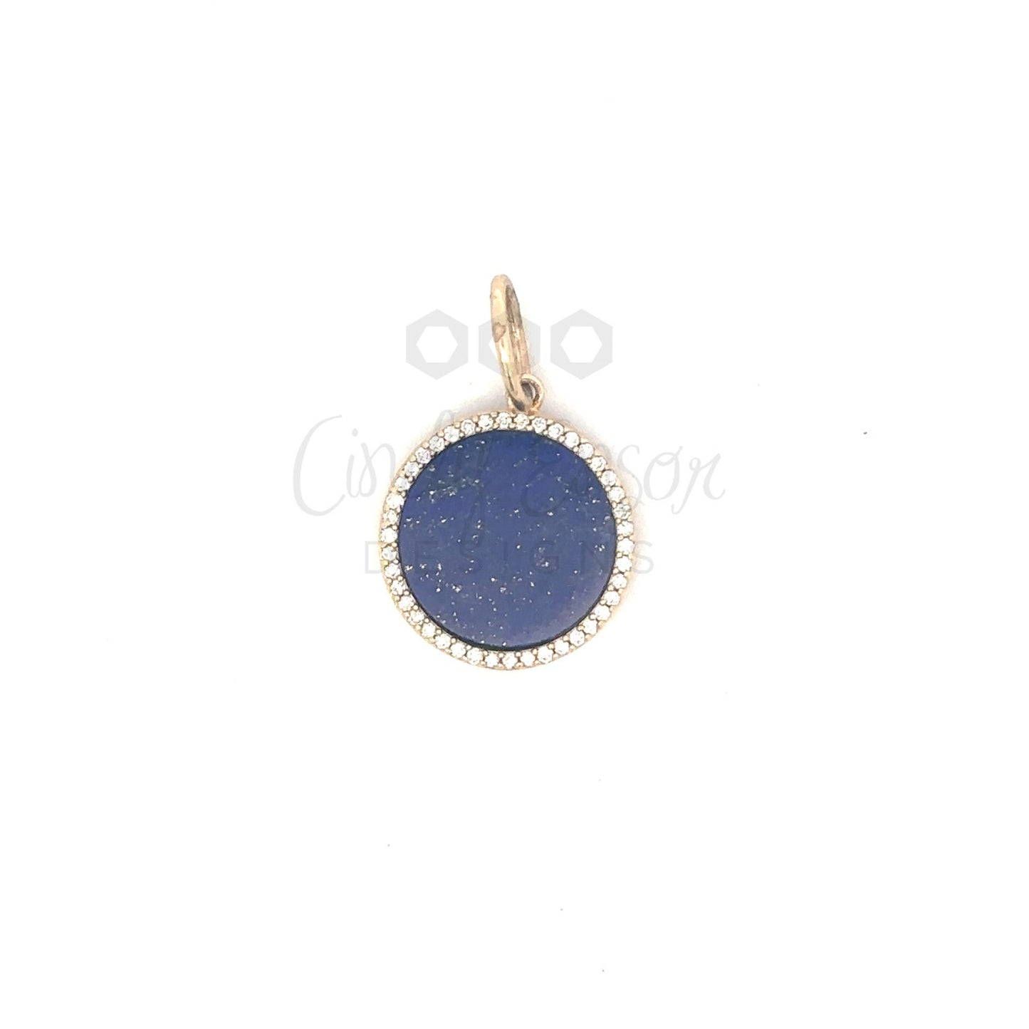 Blue Lapis Circle Pendant with Pave Diamond Border