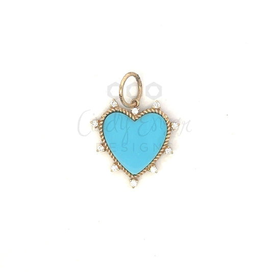 Turquoise Heart Pendant with Bezeled Diamond Accents