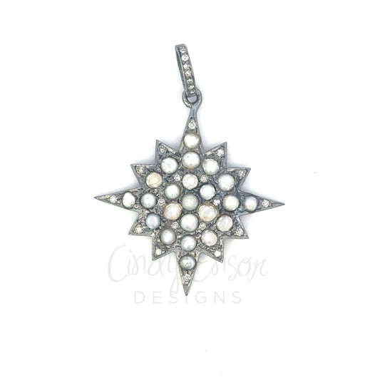Pearl and Diamond 12 Point Star Pendant