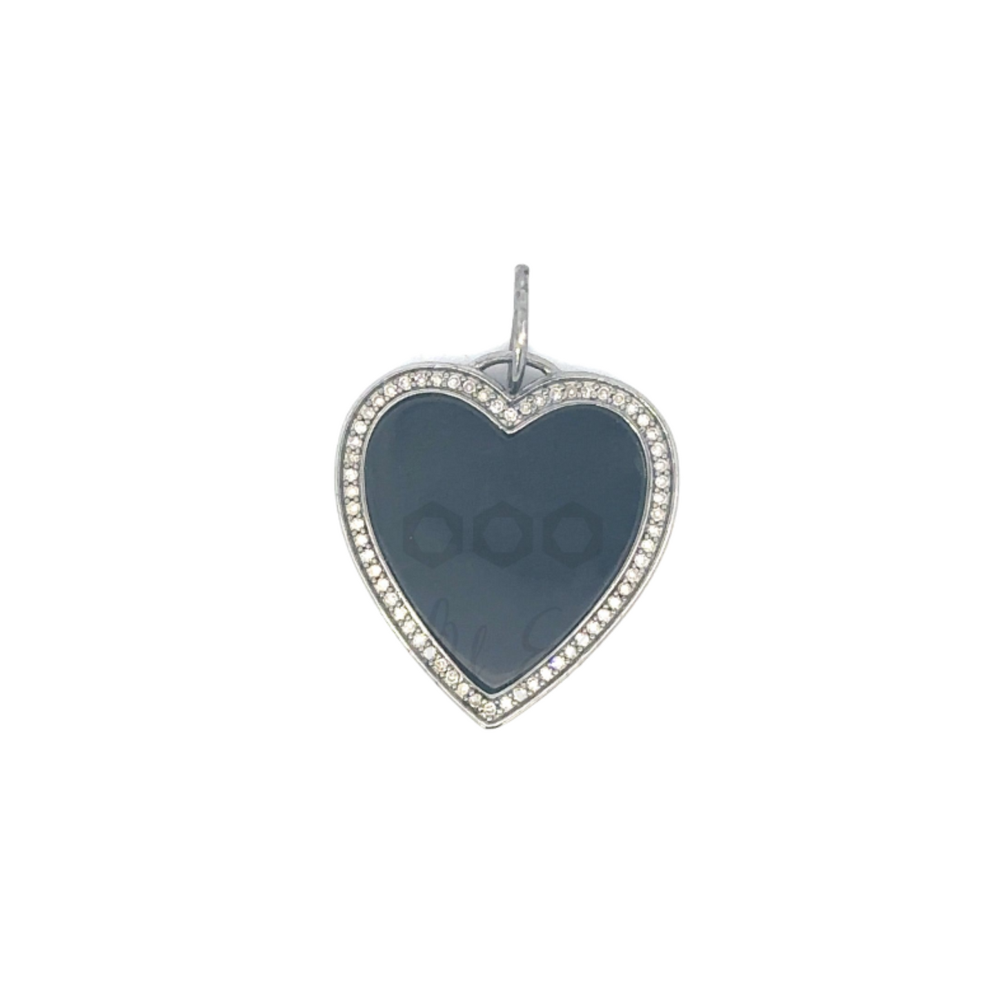 Black Enamel Heart Pendant with Pave Diamond Border