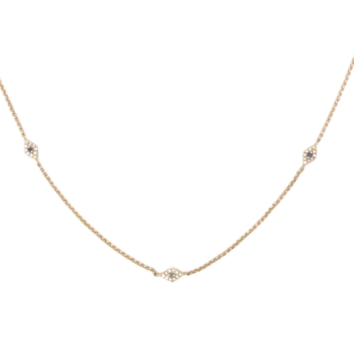 Triple Station Pave Diamond Evil Eye Necklace