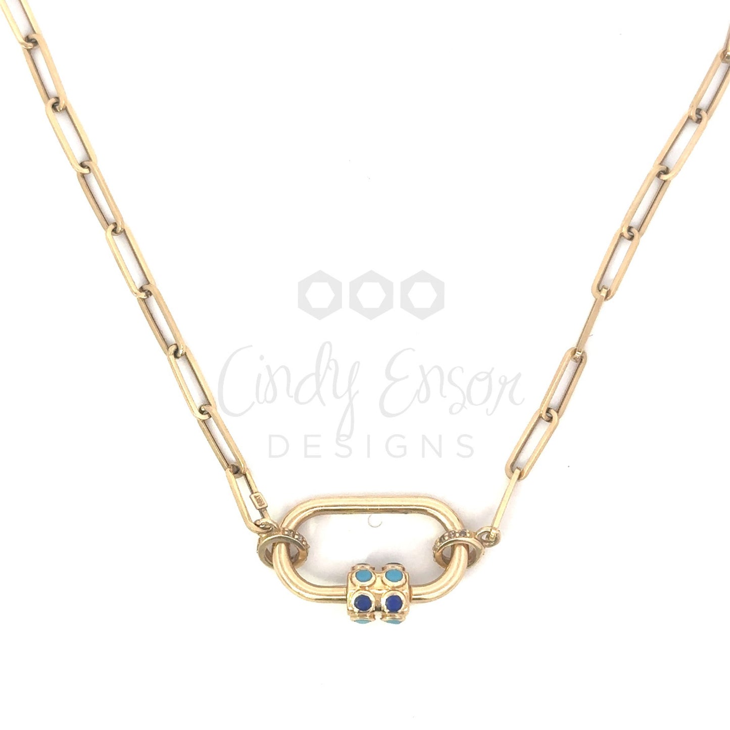 Yellow Gold Turquoise and Sapphire Carabiner