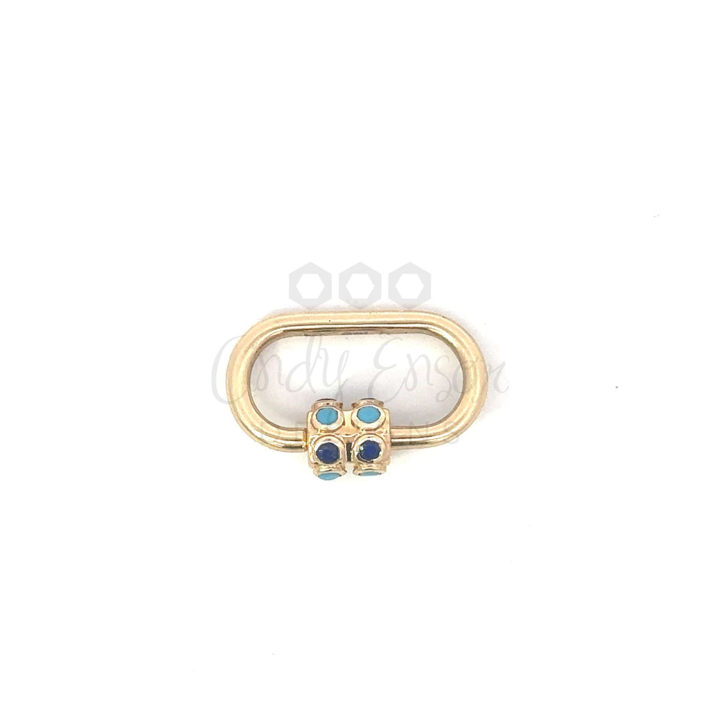 Yellow Gold Turquoise and Sapphire Carabiner