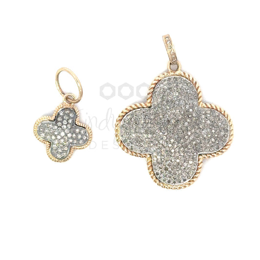 Mixed Metal Pave Diamond Clover Pendant