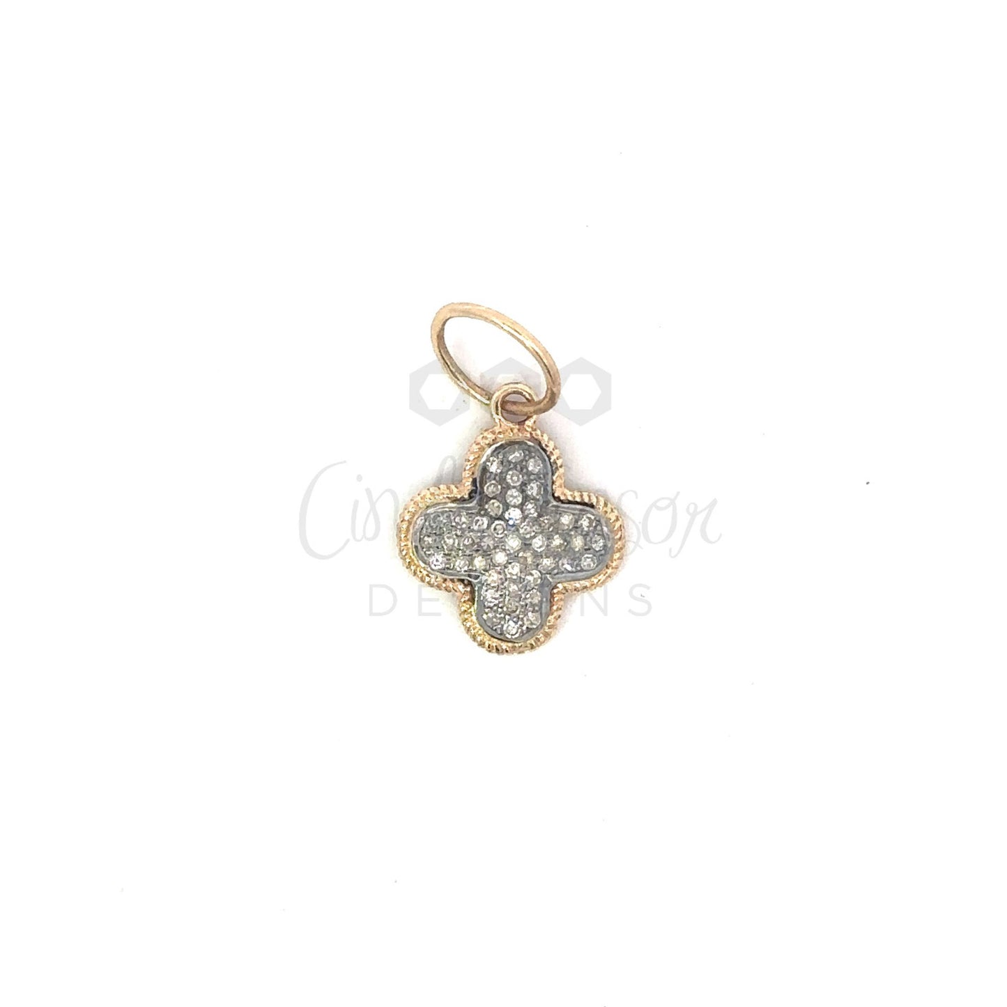 Mixed Metal Pave Diamond Clover Pendant