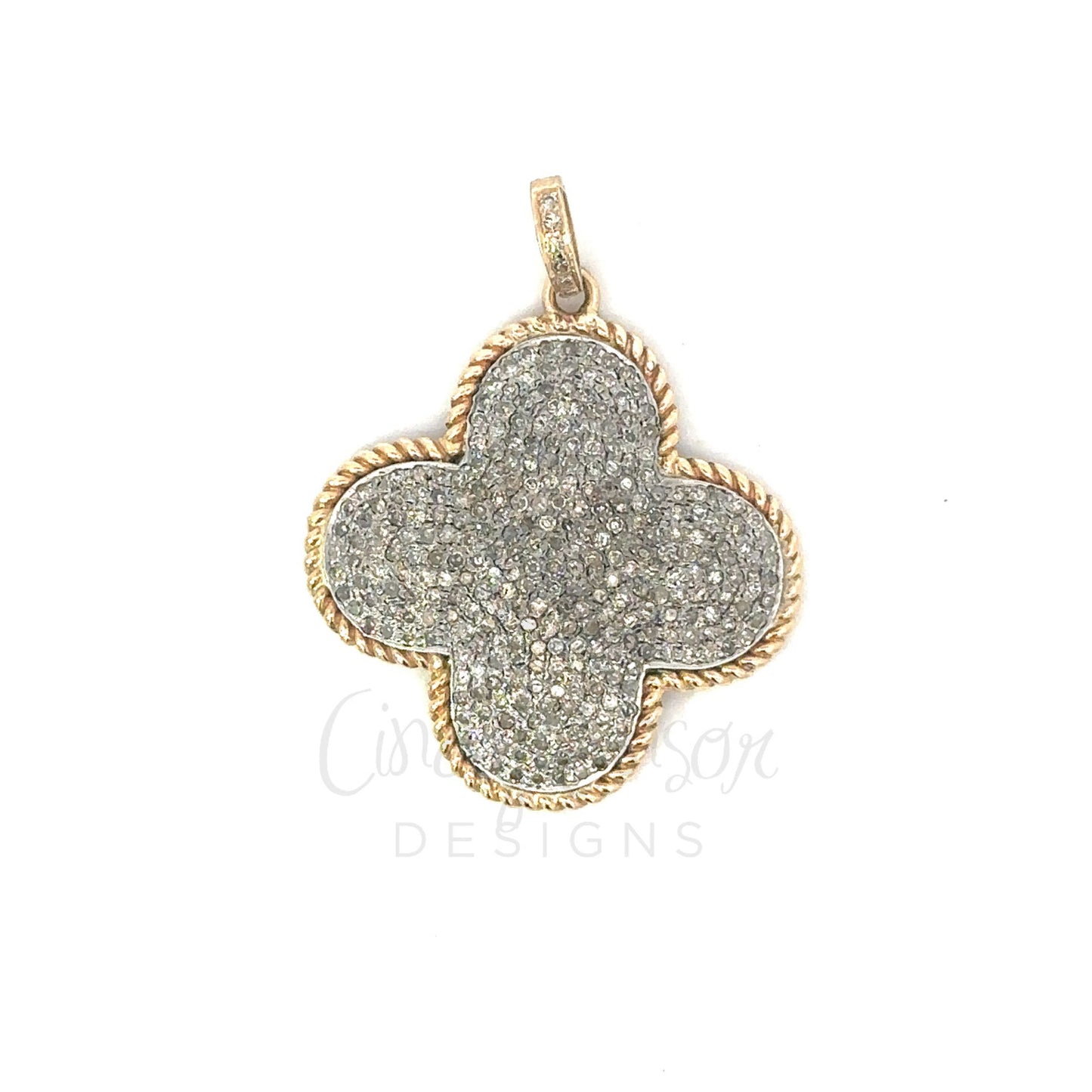 Mixed Metal Pave Diamond Clover Pendant