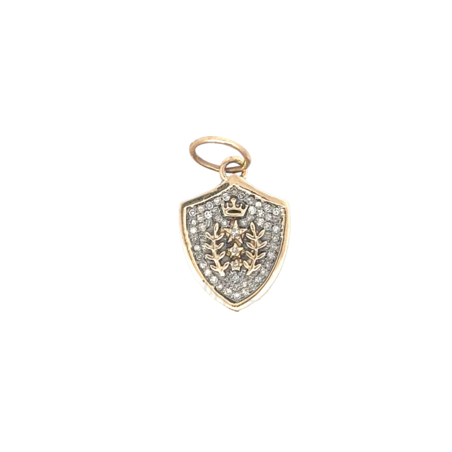 Mixed Metal Pave Diamond Crown Shield Pendant