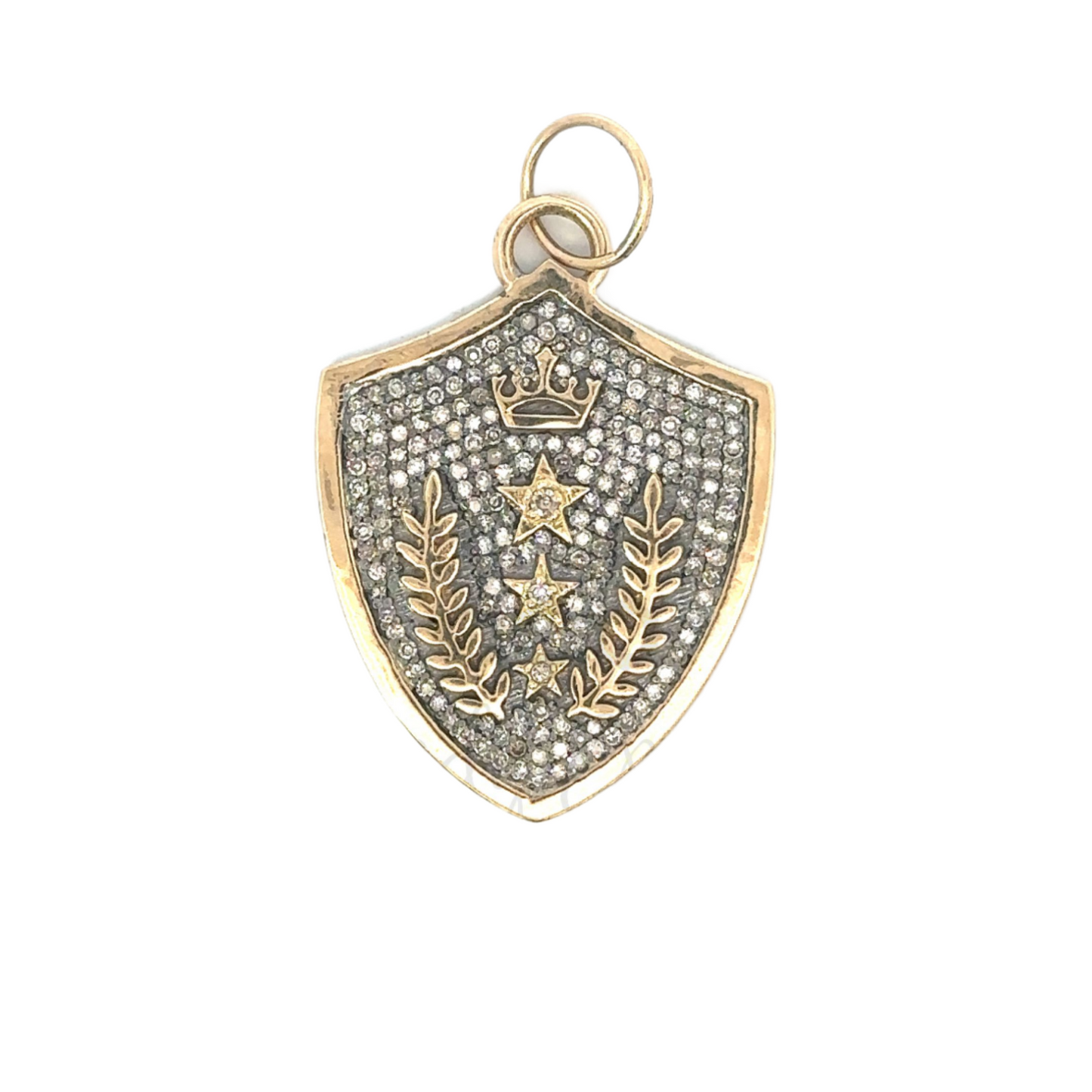 Mixed Metal Pave Diamond Crown Shield Pendant