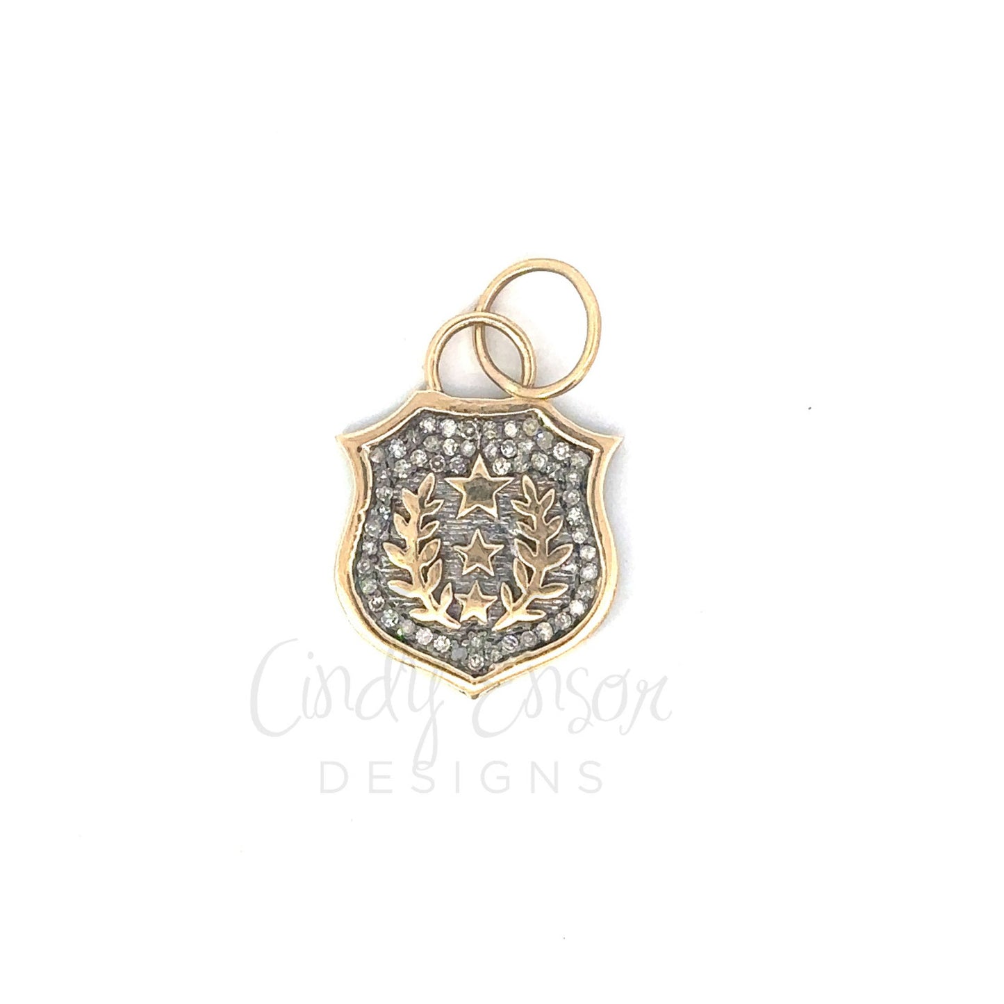 Mixed Metal Pave Diamond Star Shield Pendant