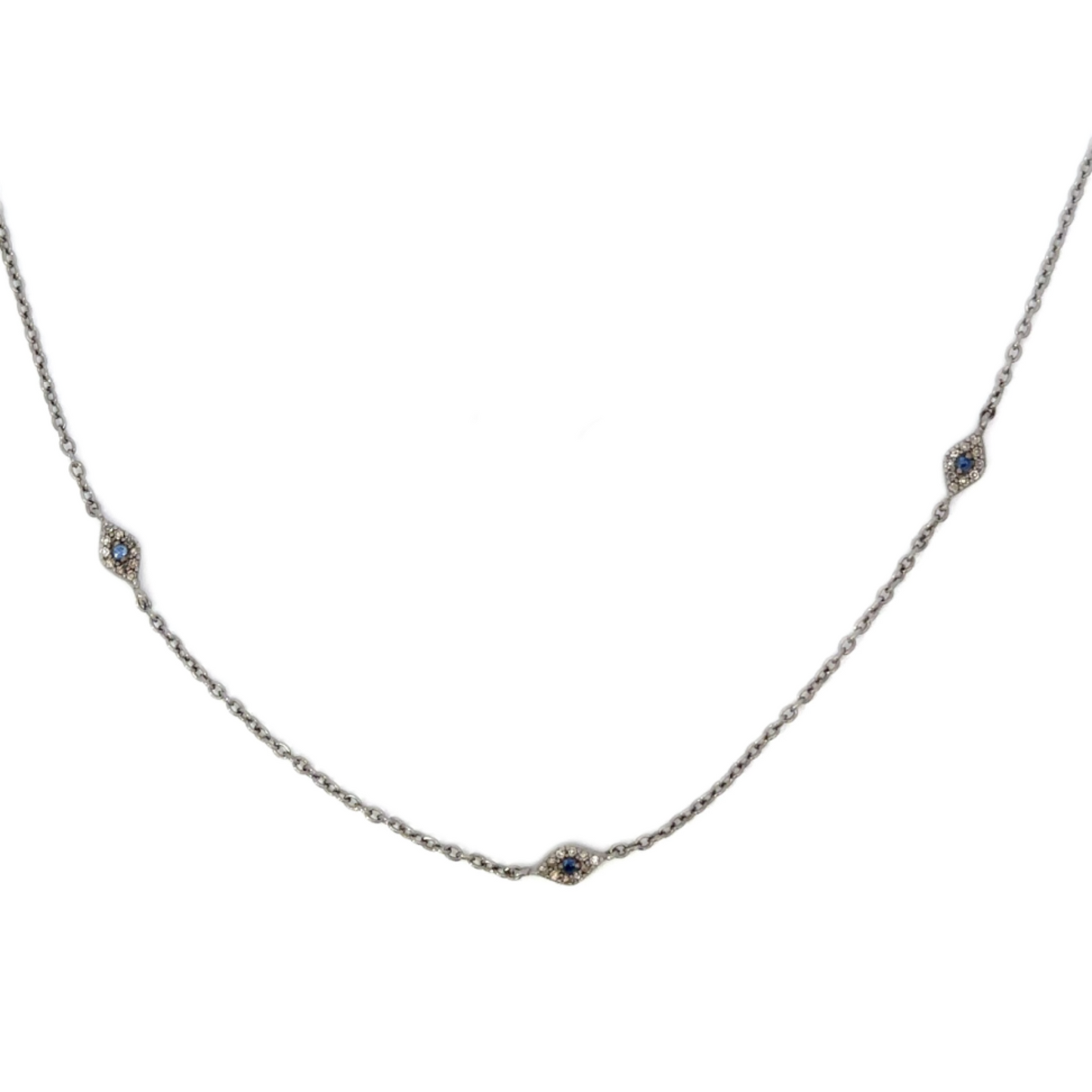 Triple Station Pave Diamond Evil Eye Necklace