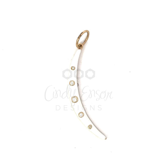 White Enamel Crescent Shaped Diamond Pendant