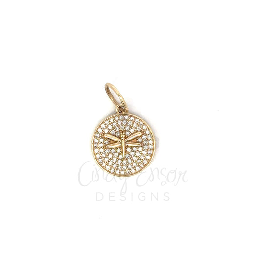 Pave Diamond Dragonfly Disc Pendant