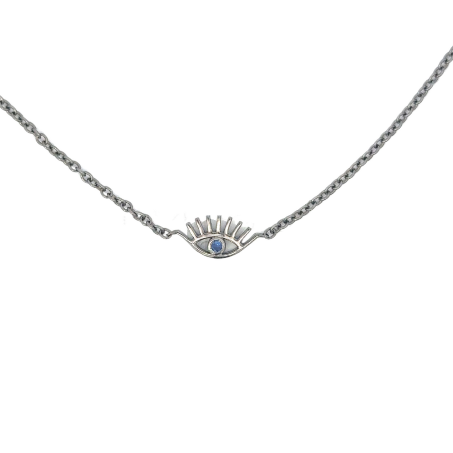 Evil Eyelash Necklace with Sapphire Eye