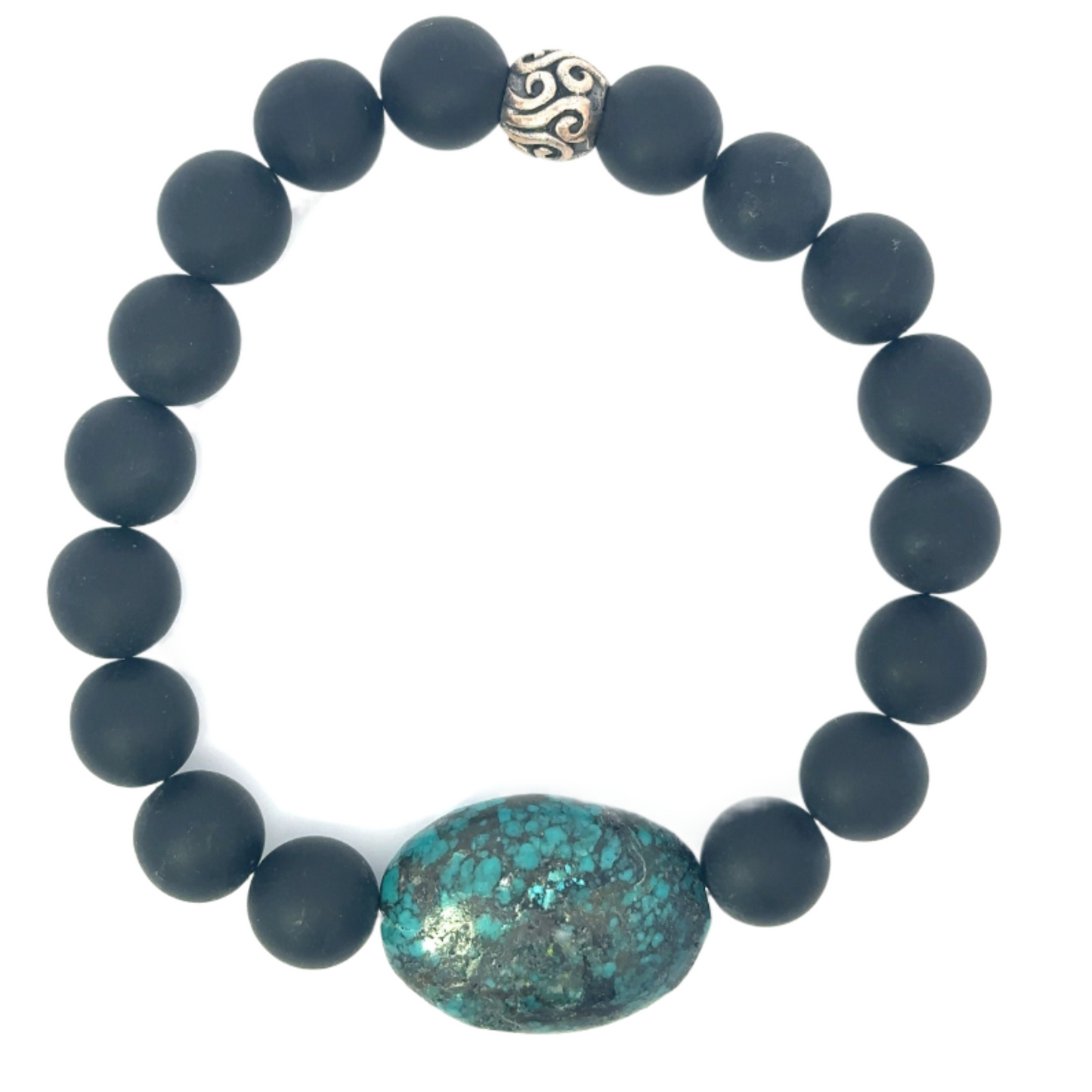 Matte Black Bead Bracelet with Turquoise Accent