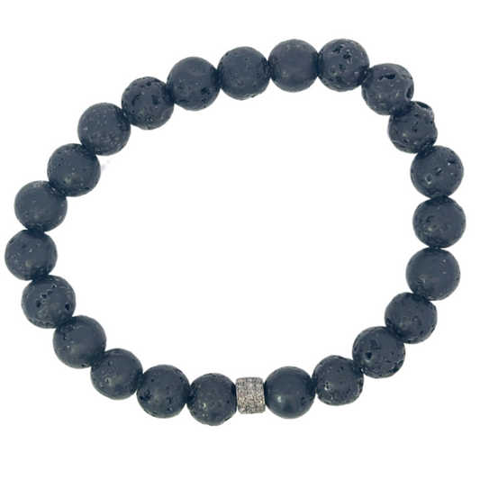 Lava Bead Bracelet with Diamond Accent