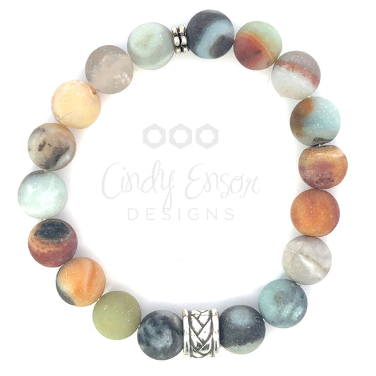 Men's Amazonite Bead Bracelet with Sterling Accent