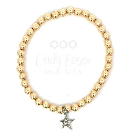 Yellow Gold Filled Bead Bracelet with Sterling Pave Diamond Shooting Star Charm