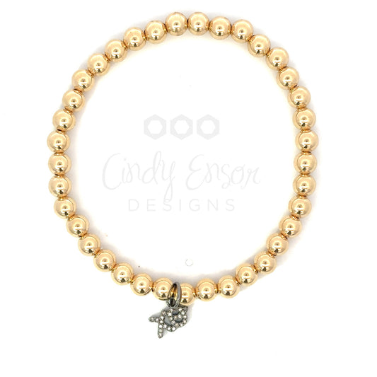 5mm Yellow Gold Filled Bead Bracelet with Sterling Pave XO Charm