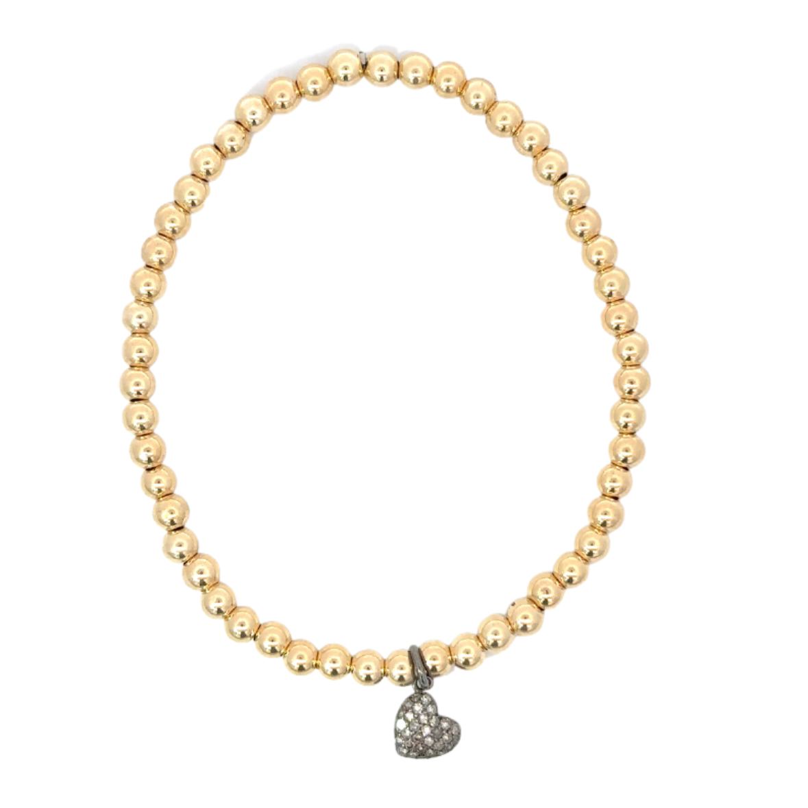 Gold Filled Bead Bracelet with Sterling Pave Heart Dangle