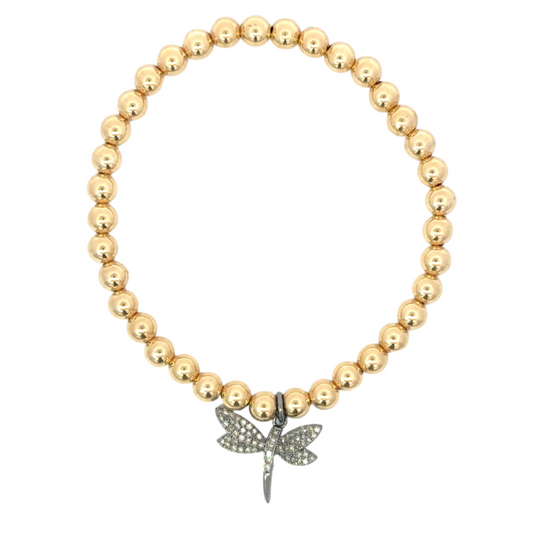 Gold Filled Bead Bracelet with Sterling Pave Dragonfly