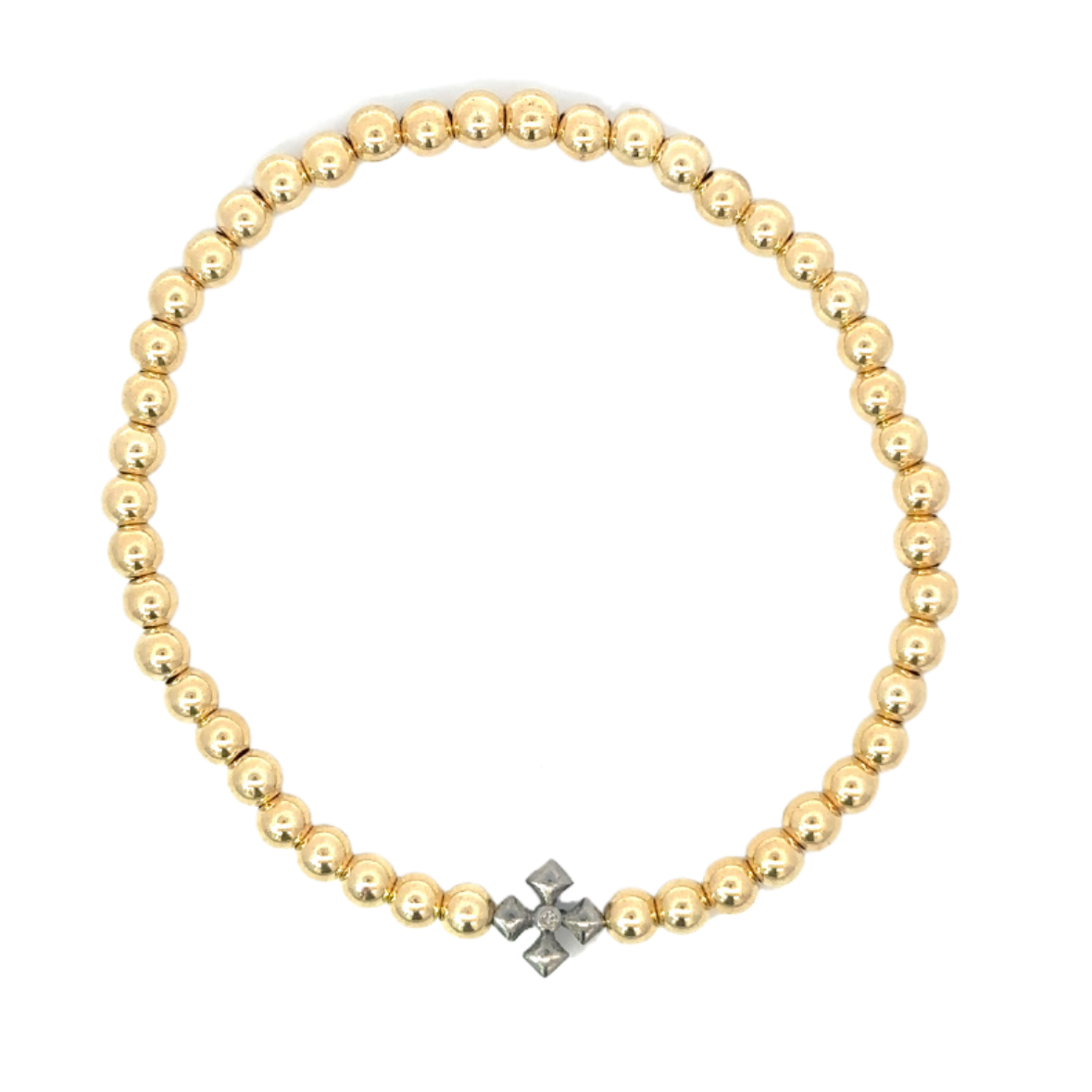 Gold Filled Bead Bracelet with Sterling Tiny Cross