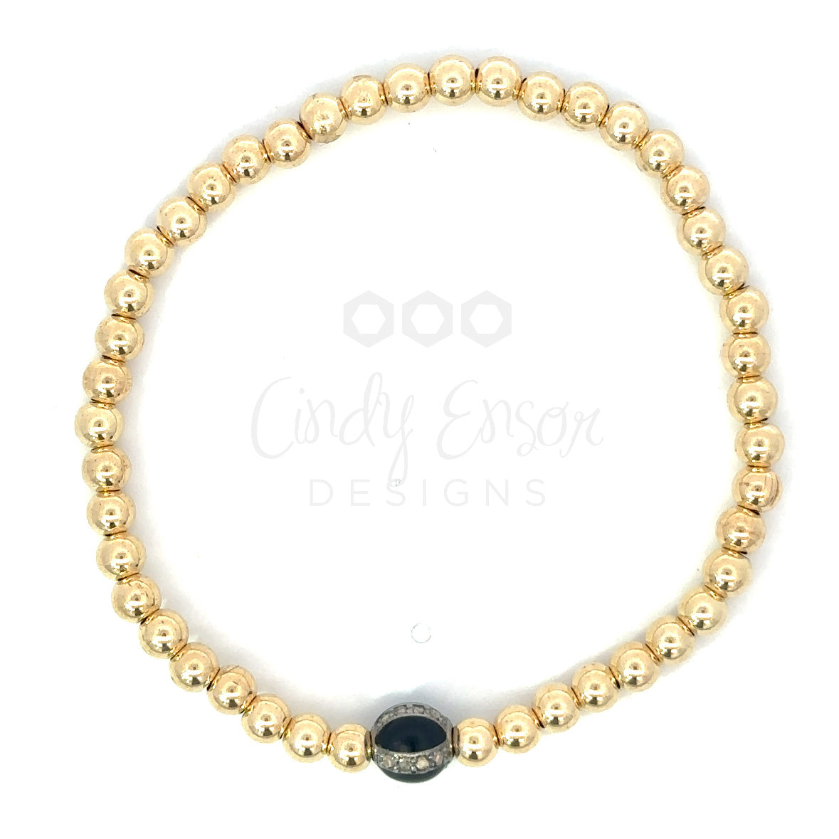 5mm Gold Filled Bead with 6mm Enamel Pave Bead Bracelet