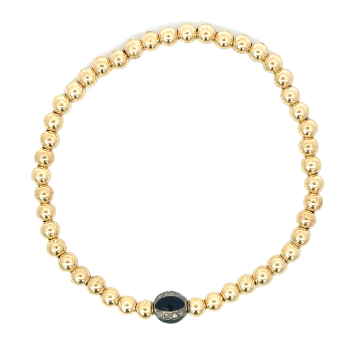 Gold Filled Bead Bracelet with Black Enamel Pave Bead